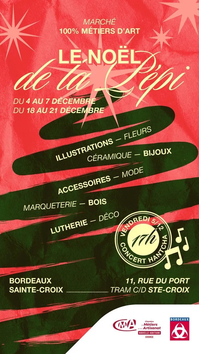Le Noël de la Pépi : marché de Noël artisanal à la Pépinière Bordeaux Sainte-Croix (11 rue du Port, 33800)