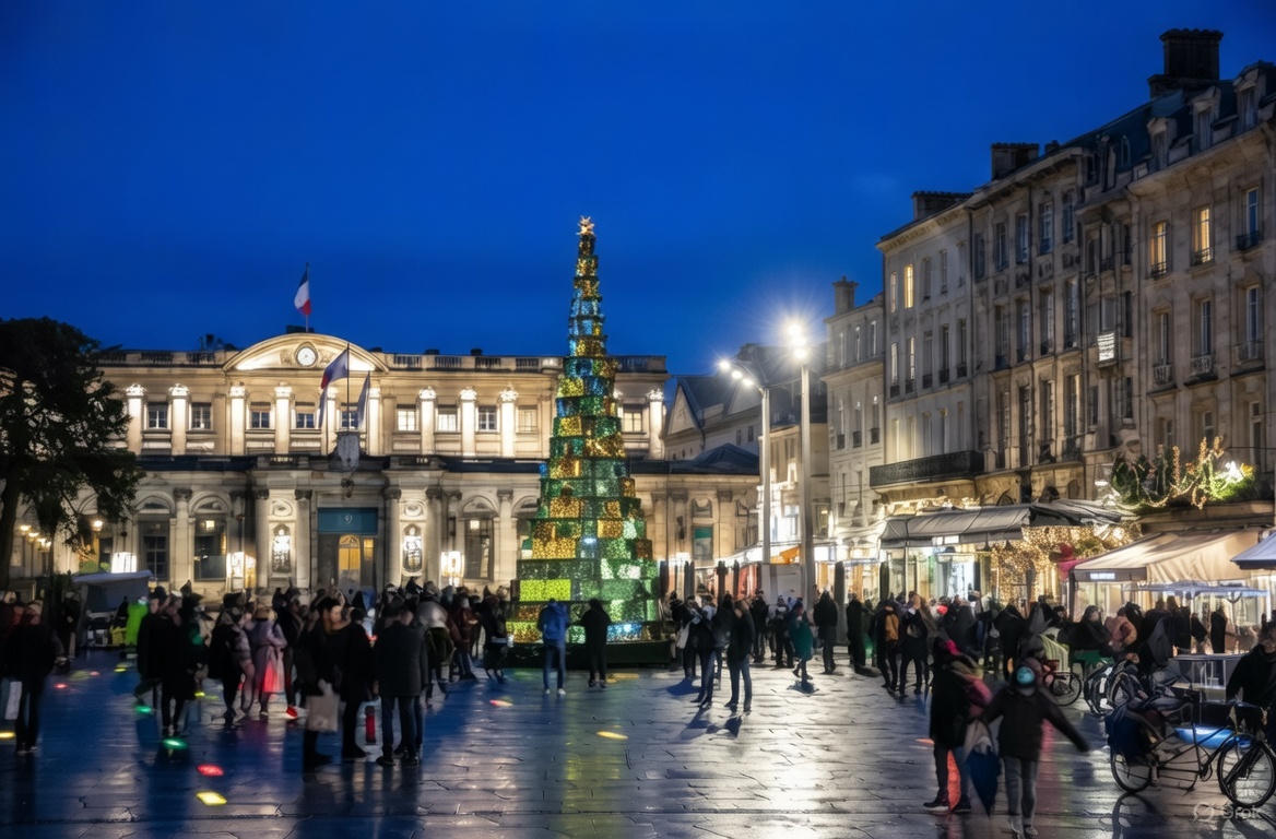 Le sapin de verre de Noël de Bordeaux, place Pey-Berland, 33000 Bordeaux